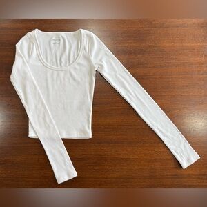Hollister Ribbed White Long Sleeve Top, XXS
